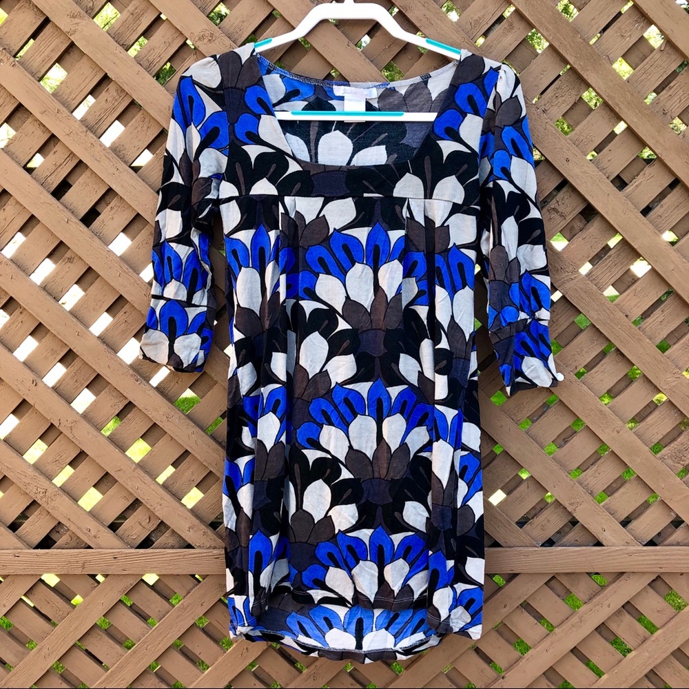 Charlotte Russe Blue Pattern 3/4 Sleeve Dress M Spring Summer